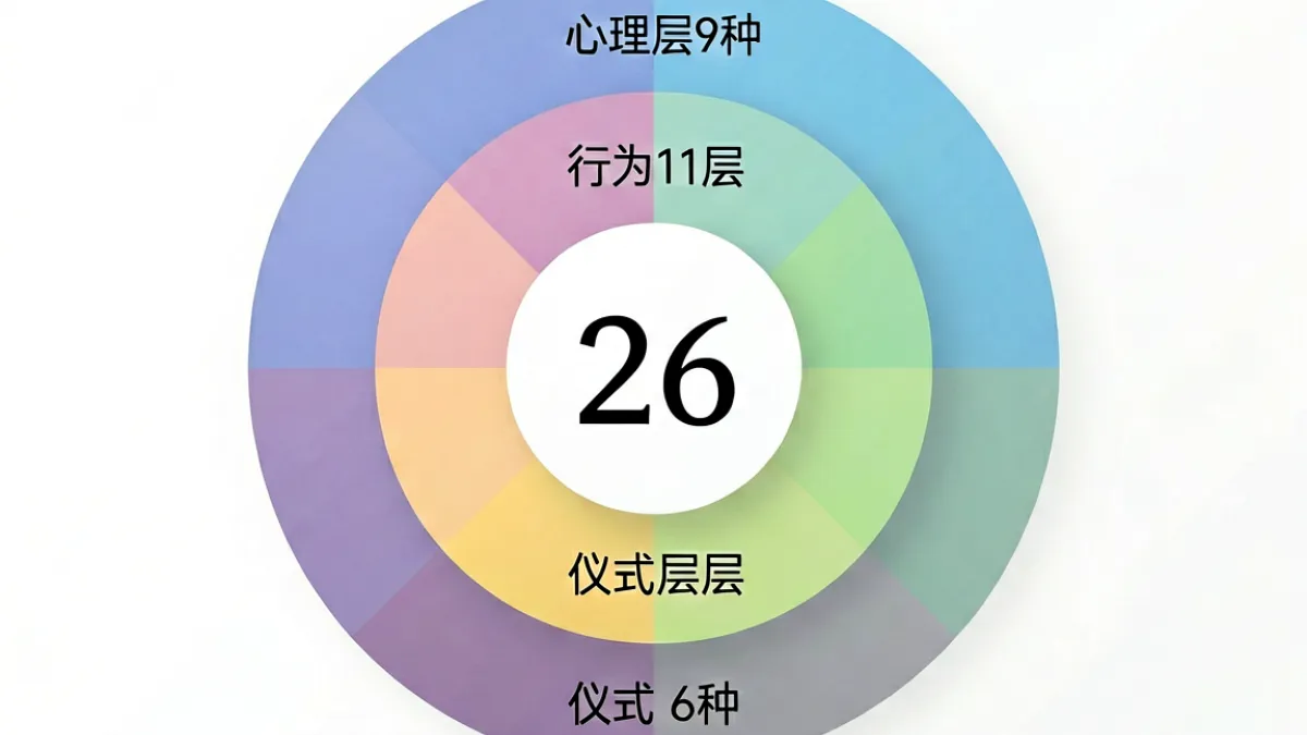 三层调法体系结构图，展示心理层、行为层和仪式层的关系，以及各层调法数量分布