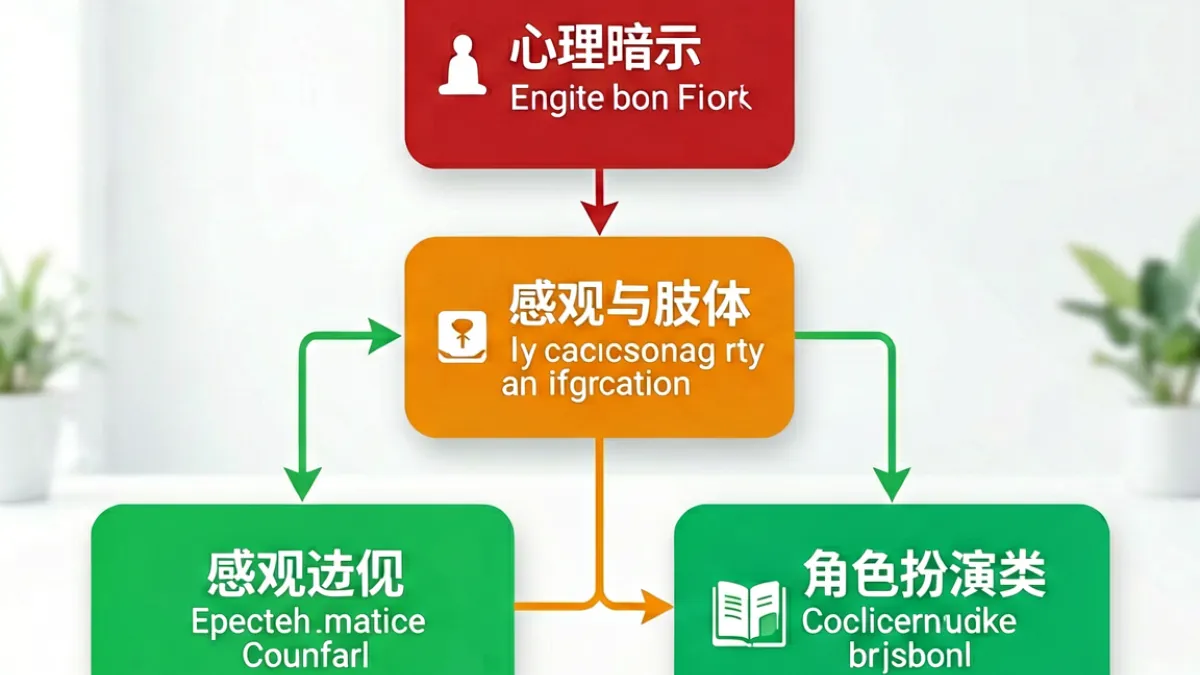 26种调法详解栏目的内容结构图，展示从入门语言类到进阶心理类的层级关系，使用卡片流与箭头连接